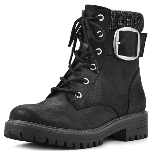 CLIFFS BY WHITE MOUNTAIN Women's Shoes Mentor Block Heeled Lace-Up Ankle Bootie, Black/Fabric, 6 W