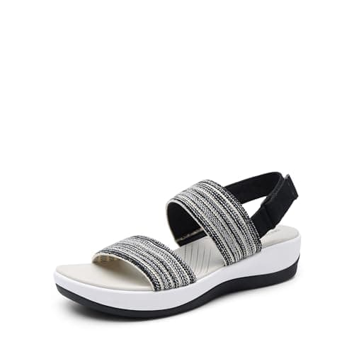 DREAM PAIRS Women's Walking Sandals Lightweight Soft Footbed Low Wedge Comfort Indoor Outdoor Flat Sandals,Size 6,Black,DWUMFS2522