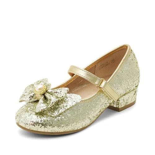 DREAM PAIRS Girls Dress Shoes Princess Shoes for Toddler Little Girl Mary Jane Low Heels Glitter Flower Party Wedding Footwear,Size 10 Toddler,Gold,KFL218
