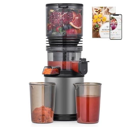 Cold Press Juicer Machine with 6" Extra-Wide Feed Chute,Triple Stainless Steel Filter,Quiet DC Motor,Easy to Clean,Slow Masticating Juicer High Juice Yield,Grey