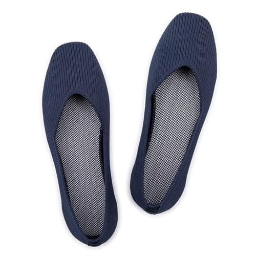 Frank Mully Womens Casual Flat Shoes Square Toe Shoes Knitted Work Flat Comfort Dressy Flat Shoes for Daily Washable Navy,10.5