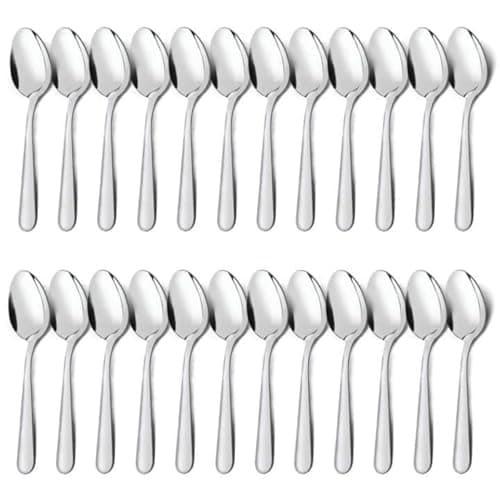 Unokit 24 Pieces Dinner Spoons Set Silverware - 6.7 inch Stainless Steel Spoon, Dessert, Table, Silverware Spoons Only for Home, Kitchen or Restaurant - Mirror Polished, Dishwasher Safe, Silver