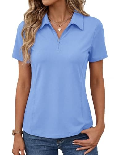LOMON Women's Short Sleeve Golf Polo Shirts Quick Dry SPF Shirts UPF 50+ Collar Shirt for Tennis Sports (Blue XXL)