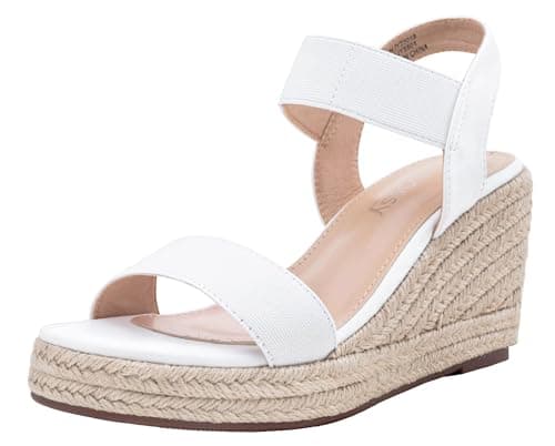 Jeossy Women's White Espadrille Wedge Platform Sandals Size 8, 8801