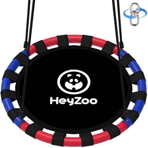 HeyZoo Saucer Swing, 40 Inch Swing Sets for Backyard and Outdoor Playground, 900lbs Weight Capacity, with 360 Degree Swivel, Gifts for Kids, Blue and Red