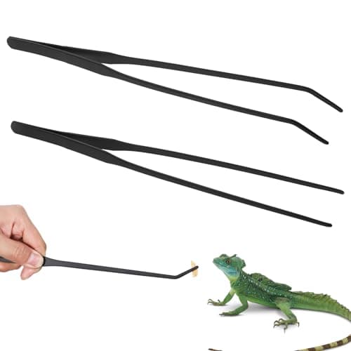 cobee 2 Pcs Extra Long Reptile Feeding Tongs, Straight and Curved Long Tweezers Stainless Steel Food Tweezer 10.6 inch Terrarium Feeder Tool for Lizard Snake Bearded Dragon Aquarium Tank