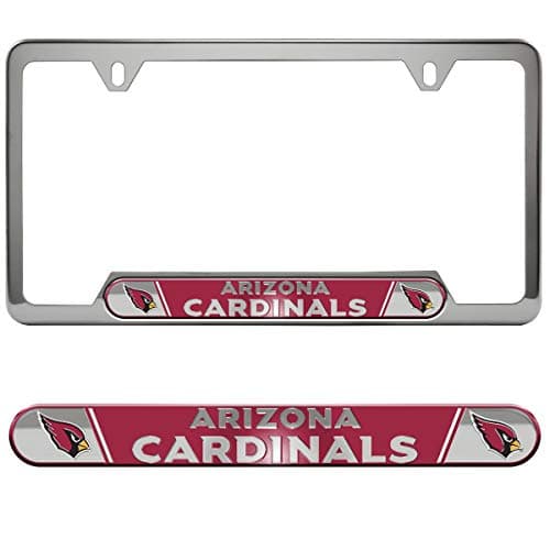 FANMATS 61942 Arizona Cardinals Embossed License Plate Frame, Stainless Steel Frame with Stamped Aluminum Team Logo Inserts, 6.25in x 12.25in