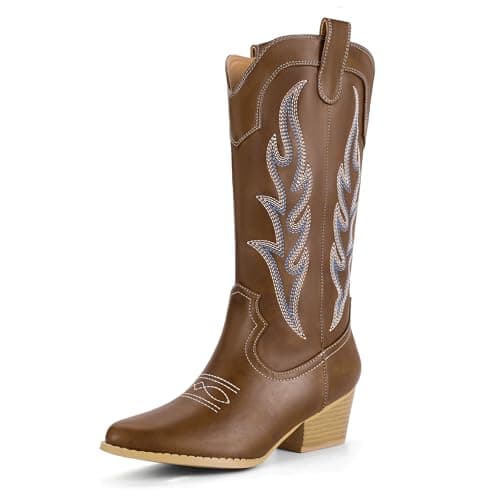 IDIFU Women's IN2 Brown Mid Calf Cowboy Cowgirl Boots 9.5 M US