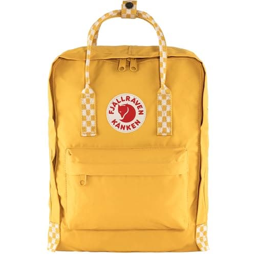 Fjällräven Kanken Backpack - Durable Vinylon Fabric, Water-Resistant, Classic Design - School, Travel, Ochre/Chess Pattern
