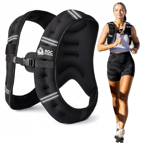 Roc Outdoors Weighted Vest W/ Rub-Free Technology for Woman and Men, 5lb/10lb/15lb/20lb/30lb Weight Vest with Reflective Stripe for Workout, Strength Training, Running, Walking, Fitness, Weight Training, Weight Loss, Weightlifting (Black, 5lb)