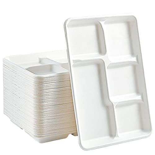 Vplus Compostable 5 Compartment Paper Plates, 100 Pack, 12.5 x 8.6 inch