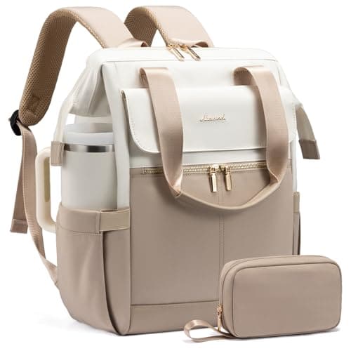 LOVEVOOK Laptop Backpack for Women, 15.6 Inch Work Laptop Bag with USB Port, Fashion Teacher Nurse Backpack Purse, Waterproof Travel Computer Backpack with Organizer Bag, 2PCS, Beige-Khaki