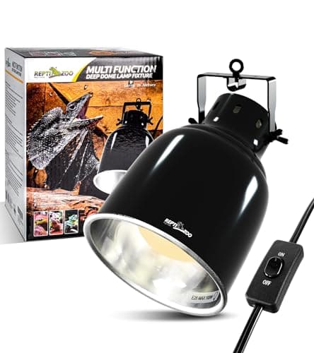 REPTI ZOO Reptile Heat Lamp Cap Deep Dome Reptile Light Fixture Polished Aluminum Alloy Heat Lamp Fixture for Lizard, Bearded Dragon, Turtles, and Snake Terrarium, Max 100W 5.5 Inches Black