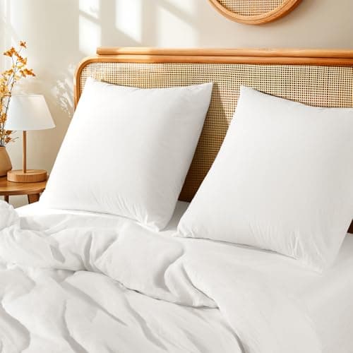 LBRO2M 100% France Linen Pillowcase Set of 2 Square Natural Flax Pillow Covers for Throw Pillows Envelope Closur, Durable Soft Cozy All Season (26"X26" White)