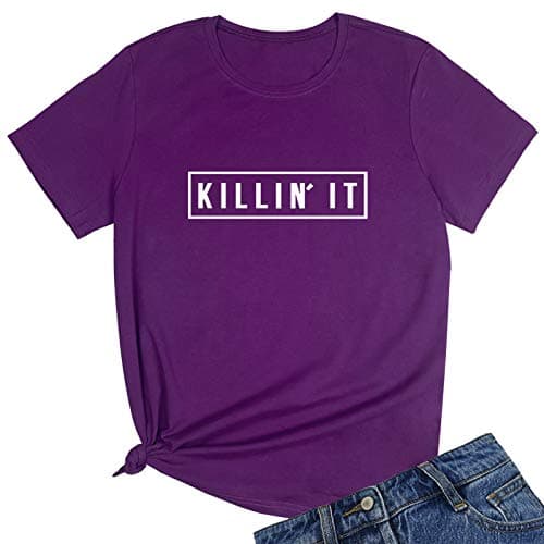 YITAN Women Graphic Printed Tees Cute T-Shirts Purple X-Large