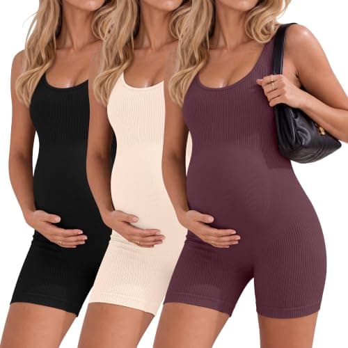 JoyMotion 3 Pack Maternity Bodysuits, 3-Color, Large