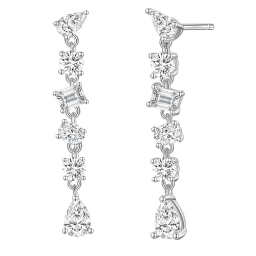 EAMTI Bridal Wedding Earrings Cubic Zirconia Dangle Earrings for Women Silver Post Rhinestone Earrings for Prom Pageant