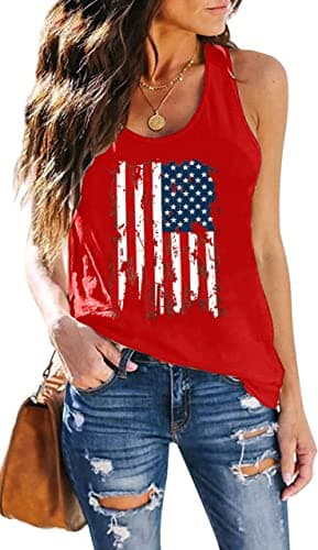 DESFSE American Flag Tank Top Women 4th of July Tanks Tops for Womens USA Flag Patriotic Shirts Vest Stars Striped Racerback Sleeveless Tees