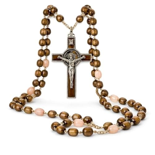 SANCTUM VERITAS Catholic Rosary Necklace | Large Bead Italian Rosary, Christian Prayer Beads for Car Mirror Decor, First Communion Religious Gift for Men and Women, Catholic Keepsake (Walnut Wood)