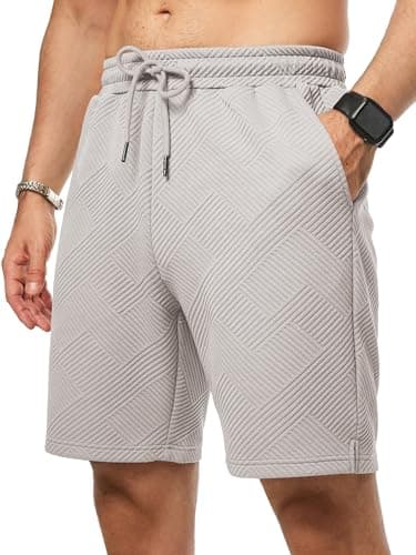 JMIERR Mens Shorts Drawstring Summer Casual Beach Stretch Waist Twill Texture Dress Golf Shorts with Pockets for Men, S, Light Grey