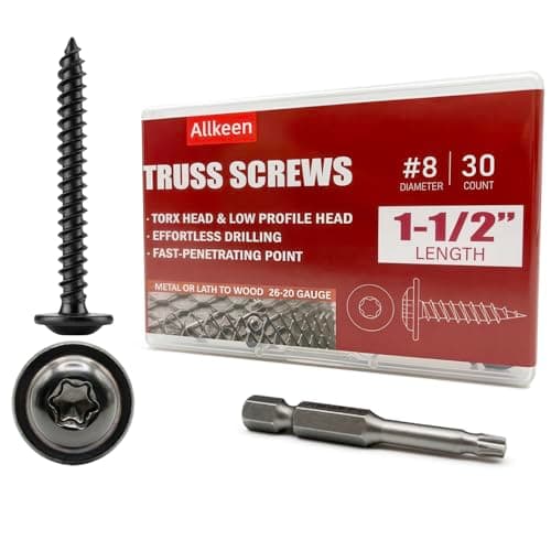 Allkeen (30 pcs) #8×1-1/2" T20 Torx Head Wood Screws Self Tapping Black Truss Screws Ruspert Coated