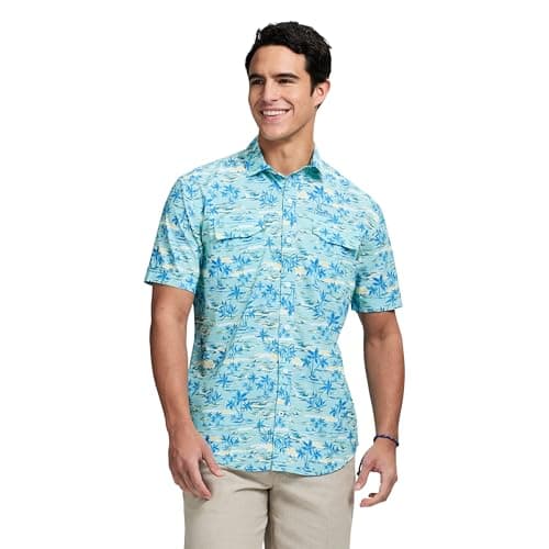 Izod Men's Sunshield Performance Button Down Short Sleeve Shirt, Atomizer, Large