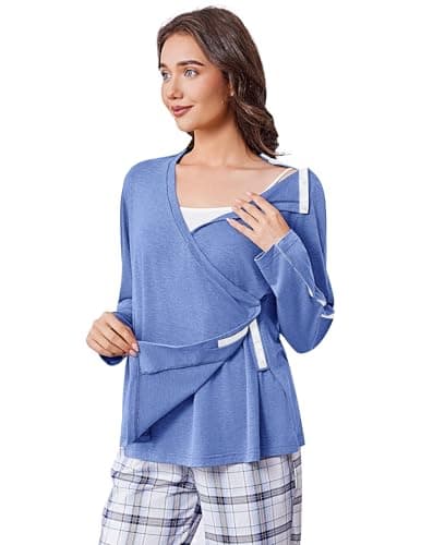 Deyeek Womens Post Shoulder Surgery Shirts Long Sleeve Snap Chemo Shirts for Port Access Women Elderly After Surgery Clothing