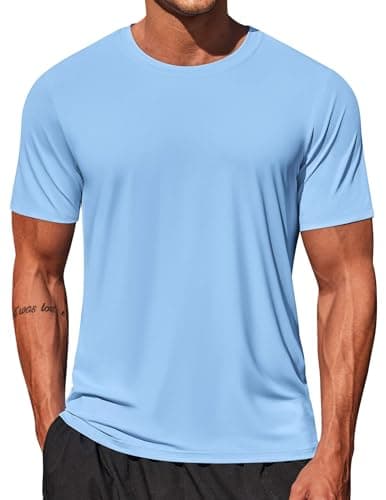 COOFANDY Mens Quick Dry T Shirts Short Sleeve UPF 50+ Sun Shirt Rah Guard Swim Shirt Light Blue