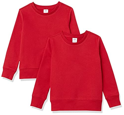 Amazon Essentials Toddler Girls' Relaxed Fit Fleece Crewneck Pullover Sweatshirts, Pack of 2, Red, 3T