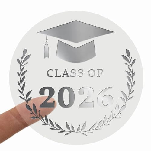 100xGraduation Stickers, Class of 2026 Transparent Foil Labels, Gold/Silver/Rose Round Seals, Perfect for Graduation Cards, Invitations, Gift Wrapping, and Party Favors (Class of 2026 - Silver Foil)