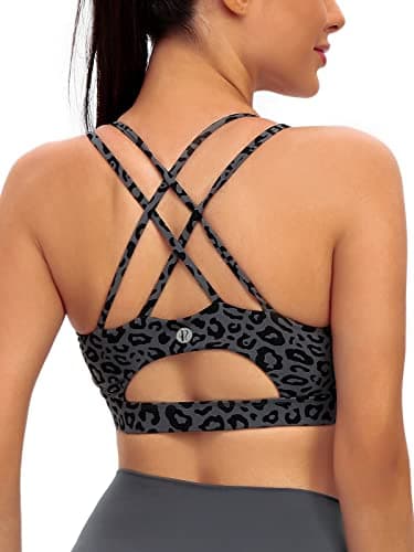 RUNNING GIRL Sports Bras for Women,Strappy Back Workout Bras Padded Supportive Leopard Print Sports Bra(WX2354 Leopard Print,L)