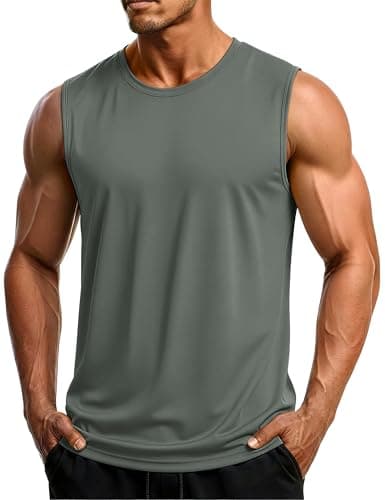 MAGCOMSEN Athletic Tank Tops for Men Sun Protection Sleeveless Muscle Shirts Moisture Wicking Beach Swim Tank Tops Dark Grey S