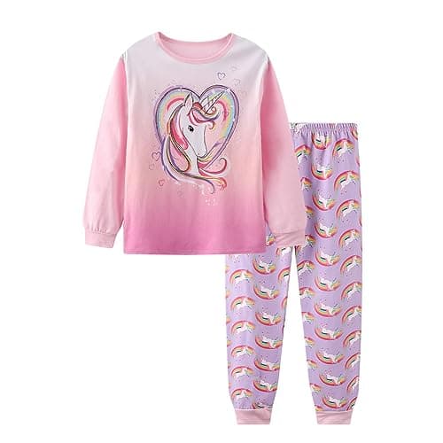 Toddler Girls Unicorn Pajamas Pyjamas Sleepwears 2pcs Long Sleeves Pjs Tops + Pants Sets for Kids Pink Size 3-4 Years 4T
