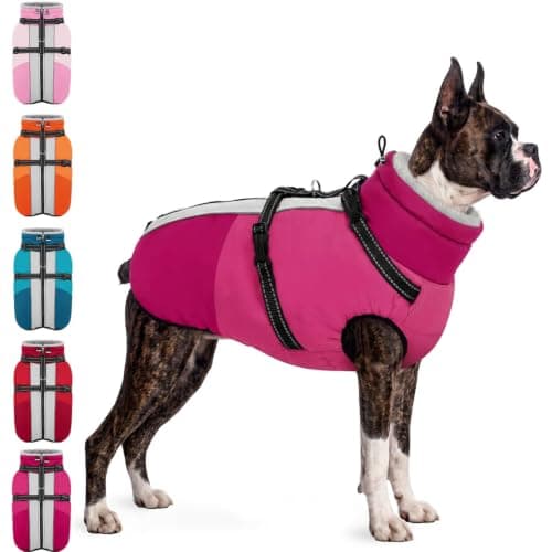 AOFITEE Small Dog Coat Windproof Dog Winter Jacket with Harness, HotPink XS