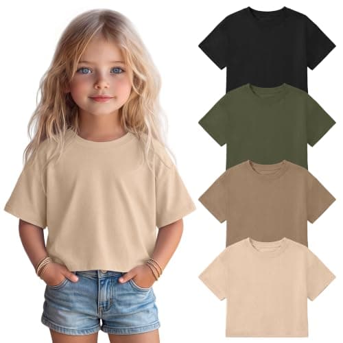YooAurvox 4 Pack Toddler Girls Crop Tops, 4-Color Set, 3T