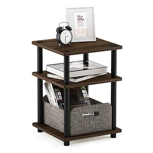 Furinno Turn-N-Tube Side Table, 3-Tier Square Modern End Table, Open Shelves Nightstand, Night Stand, Bedside Table, Easy Assembly, for Living Room, Bedroom, Columbia Walnut