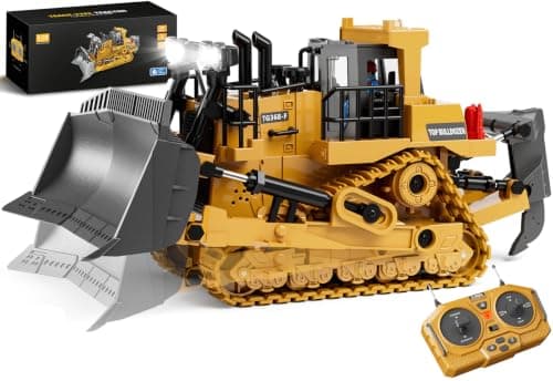 KIDMARKT Metal RC Bulldozer Toy for Kids, 9-Channel Remote Control Track-Type Tractor with Lights & Sounds, Realistic Construction Vehicle, Rechargeable Dozer Toy, Gift for Boys Ages 3-12