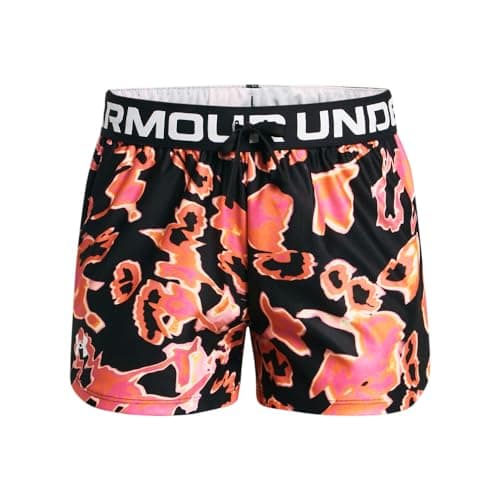 Under Armour Girls' Play Up Printed Shorts, (022) Black/Fluo Pink/White, Large