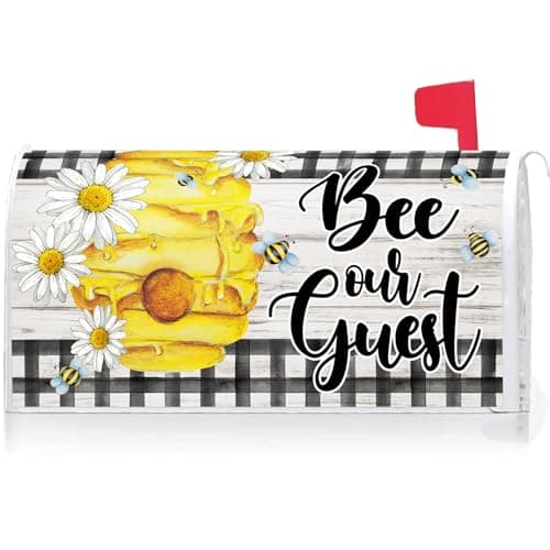 Texupday Bee Our Guest Daisy Floral Decoration Mailbox Cover with Magnetic Strip Spring Summer Mailbox Wraps Post Letter Box Cover Standard Size 21" X 18" for Garden Outdoor Yard Decor
