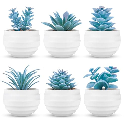 Der Rose 6 Pack Blue Succulents Plants Artificial in Pots Small Fake Plants for Blue Bathroom Bedroom Home Decor Aesthetic Home Decor