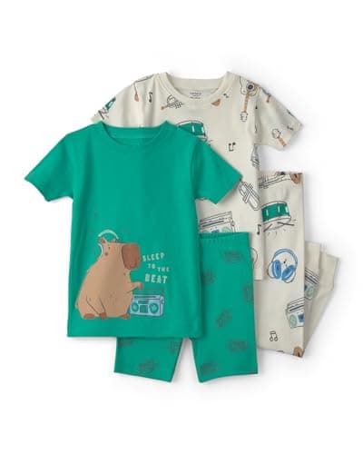 Carter's Boy 4-Piece Tight Fit Cotton Pajama Set, Green/Ivory, 3T