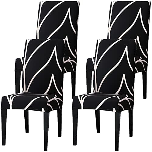 Jusmate Dining Room Chair Covers Slipcovers Set of 4, Stretch Spandex Removable Washable Printed Parsons Chair Cover Seat Protector for Dining Room, Hotel, Ceremony, Banquet, Wedding (Black/White)