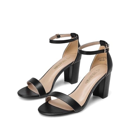 DREAM PAIRS Women's Chunk Low Heel Pump Sandals,Size 5,Black/Pu,CHUNK