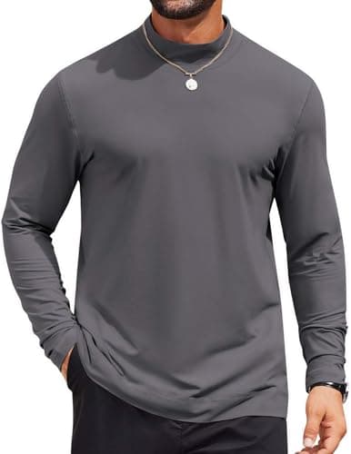 COOFANDY Men's Mockneck Slim Fit Basic Long Sleeve T Shirts Casual Lightweight Turtleneck Sweatshirt Dark Grey