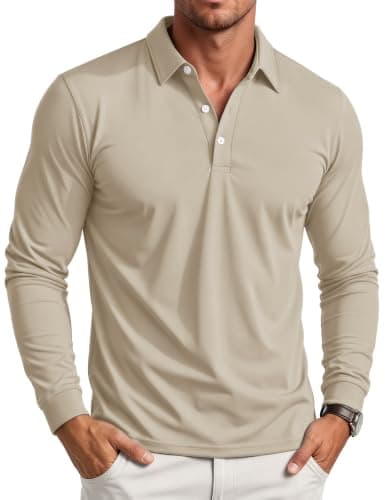 MAGCOMSEN Mens Long Sleeve Polo Shirts Dry Fit Collared Shirts for Men Golf Polo Moisture Wicking Business Casual Shirts