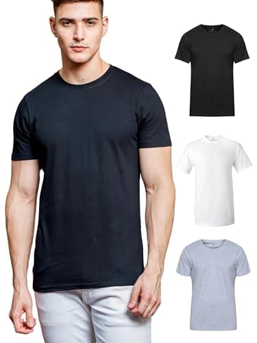 Klizzer Luxury 100% Cotton T Shirts for Men 2XL, Crew Neck Tshirts Shirts for Men, Short Sleeve Men's T-Shirts, Heavy Weight Casual Tee Shirts for Man, Mens Solid Summer Fitted Tshirts (Pack of 3