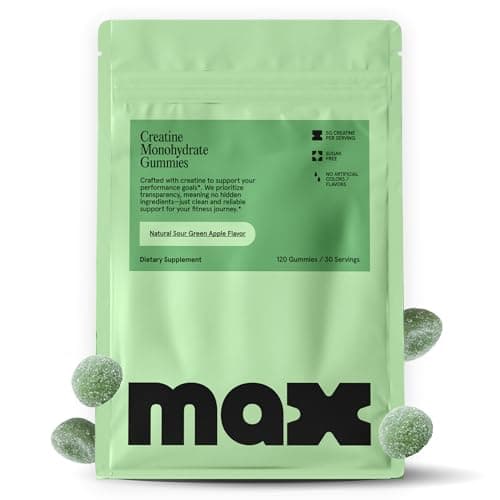 MAX Sugar Free Creatine Monohydrate Gummies - 5g Per Serving, 120 Count - Vegan, Lab Verified, Nothing Artificial – Sour Green Apple