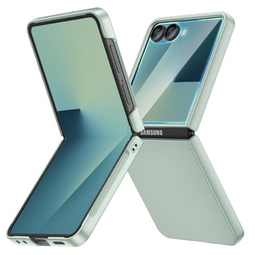 Ruky for Galaxy Z Flip 7 Case, Built-in Back Screen Protector, Hard PC Ultra Slim Anti-Scratches Shockproof Wireless Charging Phone Cover for Samsung Z Flip 7, Mint Green