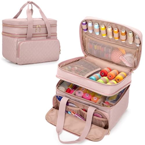 YARWO Double-Layer Sewing Supplies Organizer Bag with 5 Detachable Dividers