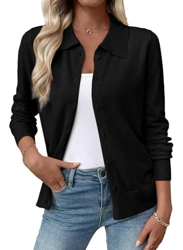 EVALESS Womens Lightweight Cardigan Sweaters Fall Teacher Outfits Black L